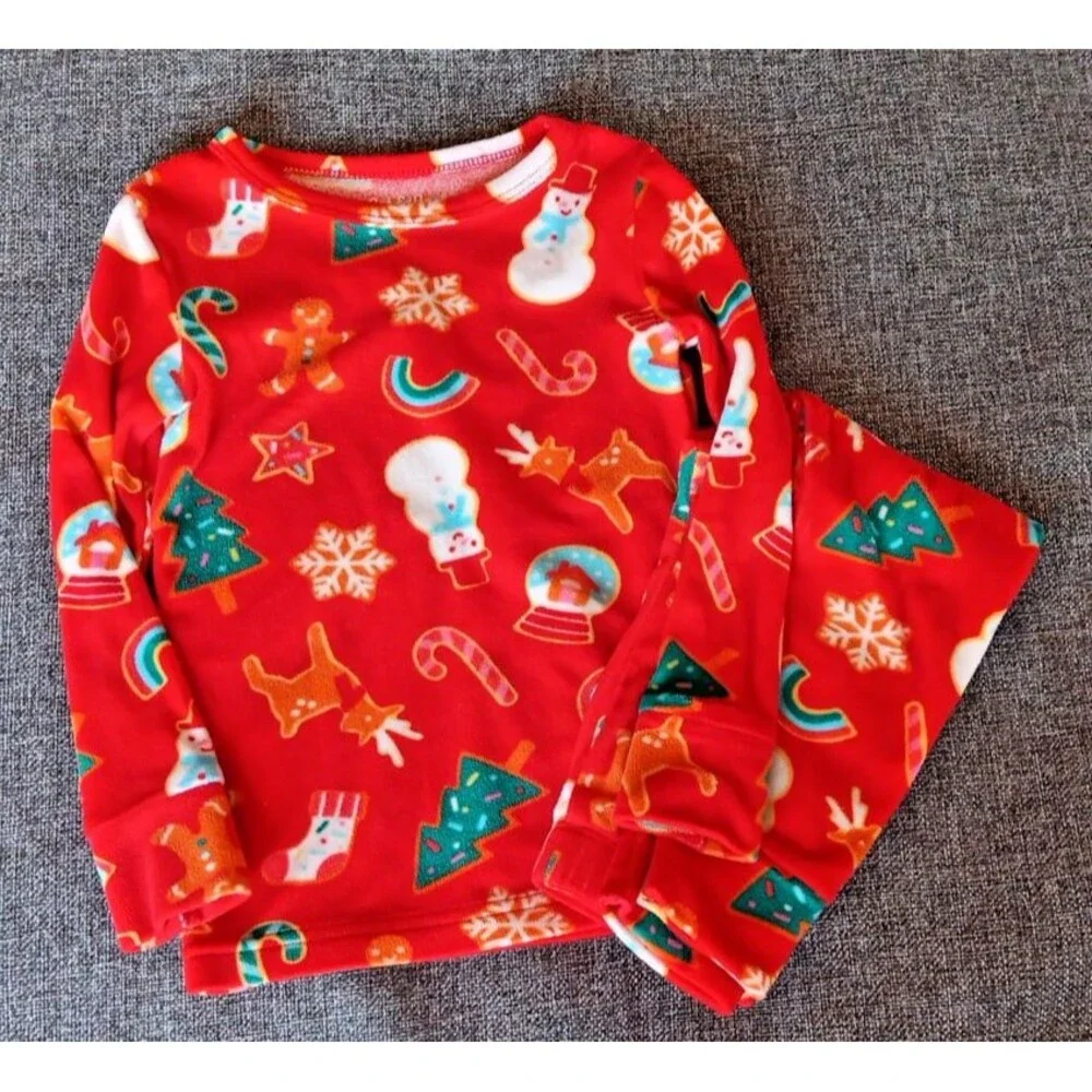 pajama 3T Cat And Jack 2 piece Holiday Christmas sleepwear Set Red Microfiber